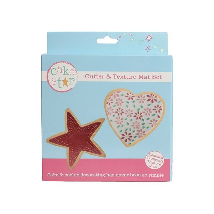 Cake Star Cutter and Texture mat Heart and Star