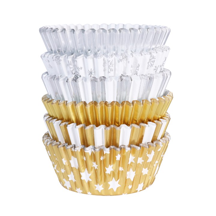 Christmas Foil Lined Cupcake Cases Gold & Silver