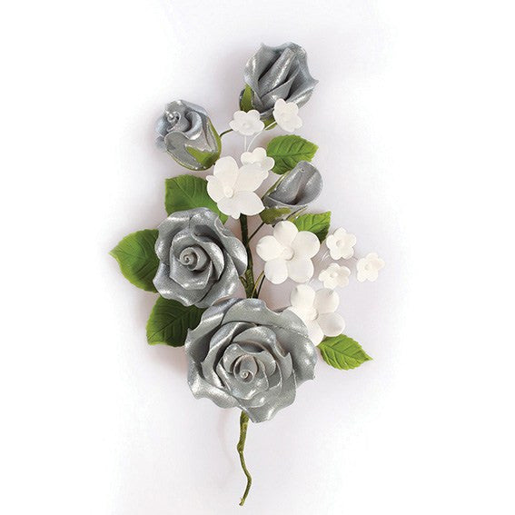Silver Wired Flowers-Roses 145mm (2)
