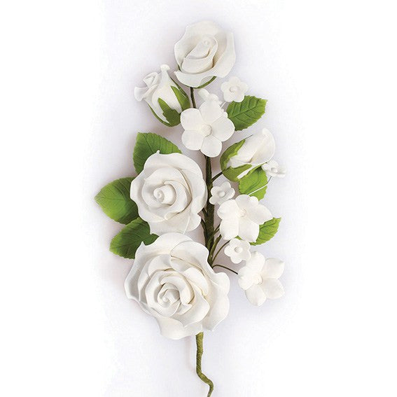 White Wired Flowers-Roses 145mm (3)